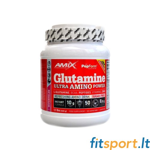Amix Glutamine Ultra (glutamiin + L-leutsiin + vitamiin C, B6 ja tsink) 500g 