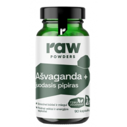 Toores pulber Ashwagandha + must pipar 90 kapslit.