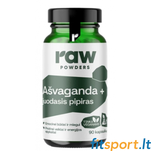 Toores pulber Ashwagandha + must pipar 90 kapslit. 