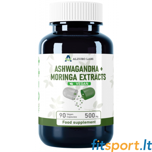 Alzuro Labs Ashwaganda (20:1 ekstrakt) + Moringa (10:1 ekstrakt) 90 kapslit. 