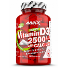 Amix Nutrition Super D3-vitamiin 2500RÜ kaltsiumiga 120 kapslit.