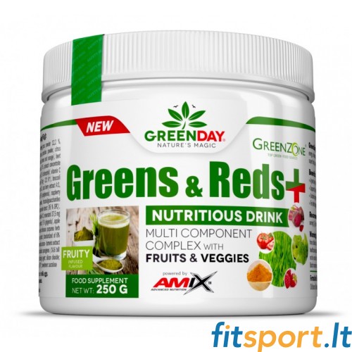 Amix GreenDay® Greens & Reds+ 250g (puuvilja-, köögivilja-, vetikaekstraktid + probiootikumid ja vitamiinid) 